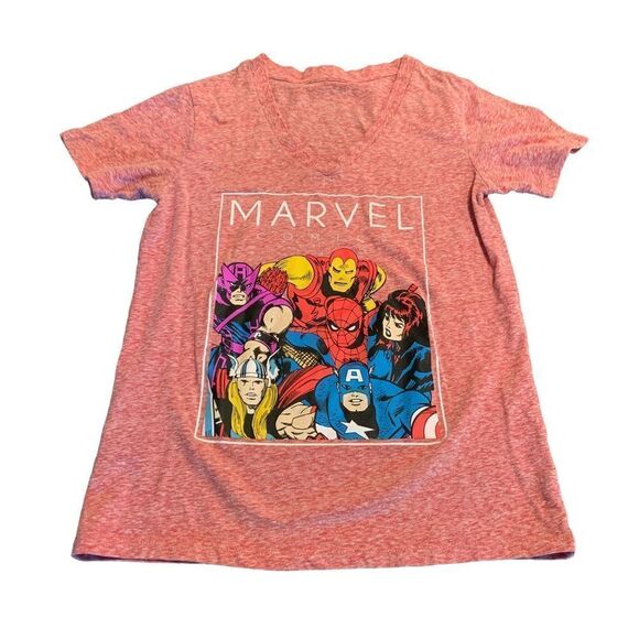 Marvel Comics V Neck Graphic Short Sleeve T-shirt - Picture 1 of 5